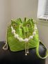 Mini Bucket Bag Faux Pearl Decor Quilted PU