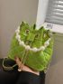 Mini Bucket Bag Faux Pearl Decor Quilted PU