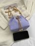 Chain & Faux Pearl Decor Bucket Bag Polyester Purple