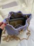 Chain & Faux Pearl Decor Bucket Bag Polyester Purple