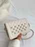 Rhinestone Decor Square Bag Mini Flap White