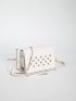 Rhinestone Decor Square Bag Mini Flap White