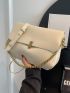 Chain Decor Square Bag Beige Flap PU Fashionable