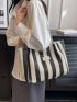 Striped Pattern Straw Bag Small Vacation