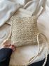 Small Flap Straw Bag Paper Beaded Tassel Decor