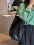 Large Capacity Shoulder Tote Bag Fashionable Black PU