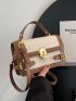 Mini Square Bag Fashionable Litchi Embossed Twist Lock Flap PU