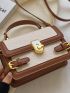 Mini Square Bag Fashionable Litchi Embossed Twist Lock Flap PU