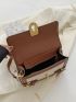 Mini Square Bag Fashionable Litchi Embossed Twist Lock Flap PU