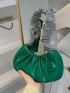 Rhinestone Decor Ruched Bag PU Green