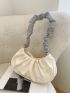 Beige Ruched Bag Glamorous Rhinestone Decor PU