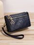 Litchi Embossed Small Wallet Vintage Clover Decor Stitch Detail PU