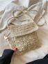 Small Flap Straw Bag Paper Beaded Tassel Decor