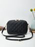 Mini Square Bag Fashionable Black Argyle Quilted PU