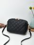 Mini Square Bag Fashionable Black Argyle Quilted PU