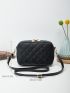 Mini Square Bag Fashionable Black Argyle Quilted PU