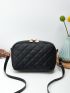 Mini Square Bag Fashionable Black Argyle Quilted PU