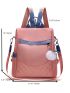 Two Tone Classic Backpack With Pompom Charm Fashionable For School