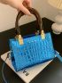 Mini Square Bag Funky Metallic Crocodile Embossed Letter Graphic Double Handle PU