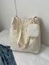 Beige Shopper Bag With Coin Purse Preppy Polyester