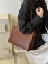 Small Shoulder Tote Bag Elegant Brown PU