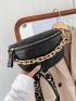 Small Fanny Pack Fashionable Bow & Letter Embossed Chain Decor PU