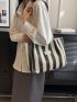 Striped Pattern Straw Bag Small Vacation