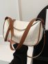 Litchi Embossed Hobo Bag Fashionable Contrast Binding PU