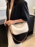 Litchi Embossed Hobo Bag Fashionable Contrast Binding PU