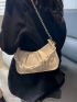 Beige Ruched Bag Fashionable Chain PU