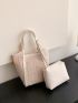 Double Handle Straw Bag Colorblock With Inner Pouch