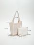 Double Handle Straw Bag Colorblock With Inner Pouch