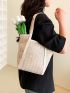 Double Handle Straw Bag Colorblock With Inner Pouch