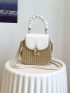 Mini Straw Bag Top Handle Ruched Detail Chain Strap For Vacation