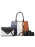 4pcs Bag Set Colorblock Shoulder Tote Bag Double Handle Fashion Style, Best Work Bag For Women