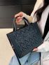 Medium Square Bag Quilted Letter Embossed Double Handle