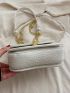 Mini Square Bag Fashionable White Crocodile Embossed Chain Flap PU