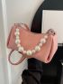 Small Hobo Bag Faux Pearl Decor