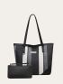 Colorblock Shoulder Tote Bag With Purse, Best Work Bag For Women