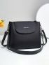 Letter Graphic Square Bag Flap Litchi Embossed Black