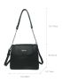 Letter Graphic Square Bag Flap Litchi Embossed Black