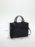 Letter Graphic Square Bag Medium Double Handle Black