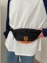 Letter Patch Decor Waist Bag Colorblock Unisex