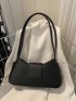 Medium Baguette Bag Solid Black Elegant Style