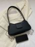 Medium Baguette Bag Solid Black Elegant Style