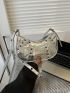 Small Hobo Bag Crocodile Embossed Studded Decor Metallic