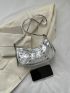 Small Hobo Bag Crocodile Embossed Studded Decor Metallic