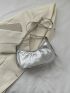 Small Hobo Bag Crocodile Embossed Studded Decor Metallic