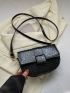 Geometric Embossed Saddle Bag Mini Flap Black