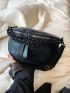 Crocodile Embossed Fanny Pack Chain Decor Black